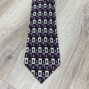 Pierre Cardin Necktie Purple Black White Geometric Stripe Silk Mens Tie